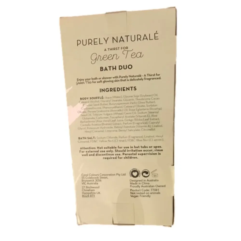 Purely Naturale Bath Salt Body Soufflé Green Tea‎ Bath Duo Mom Daughter Gift